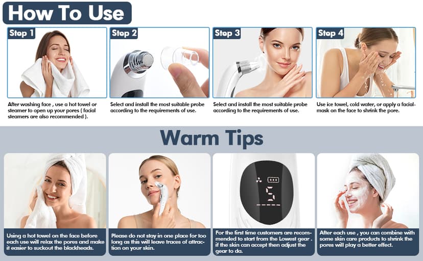 Blackhead Remover Pore Vacuum, Upgraded Black Head Remover for Face, Electric Acne Comedone Whitehead Extractor Tools-5 Suction Power, 5 Probes, USB Rechargeable Pimple Popper Tool Kit