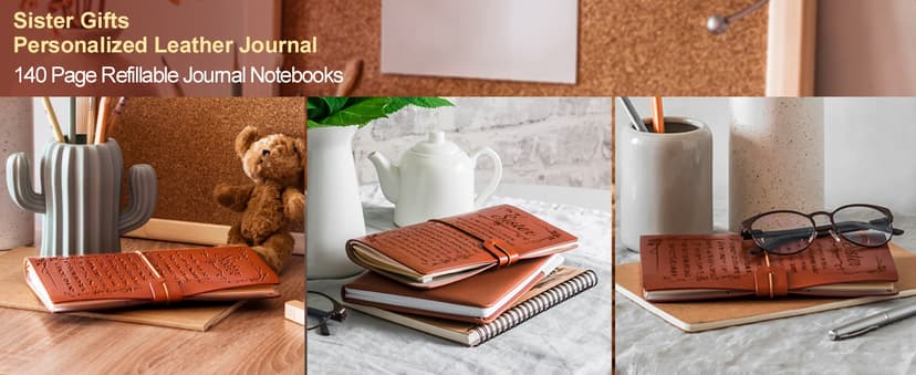 PRSTENLY Sisters Gifts from Sister Leather Journal, To My Sister Gifts 140 Page Refillable Notebooks, Graduation Mothers Day Valentines Day Christmas Gifts for Sister from Sister Brother