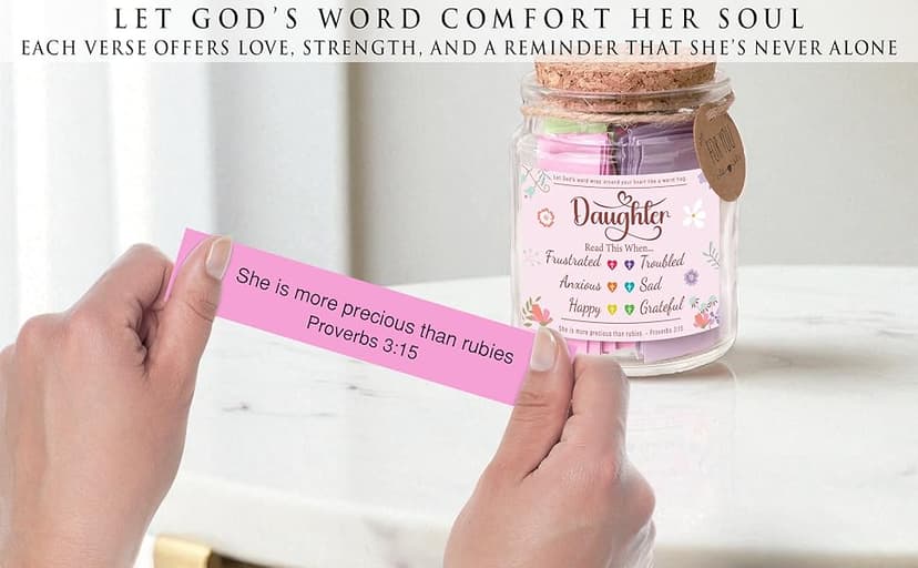 Bible Verse Jar for Daughter – 92 Encouraging Scriptures by Emotion, Christian Gift from Mom or Dad, Inspirational Jar for Teen Girls & Adult Daughter