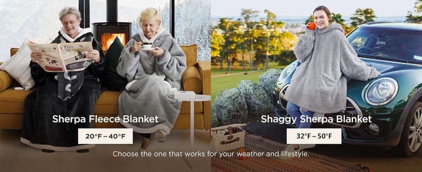 Bedsure Wearable Blanket Hoodie, Long Hooded Blanket Sweatshirt as Birthday Gifts for Women, Cozy Sherpa Hoodie for Adult, Standard, Grey