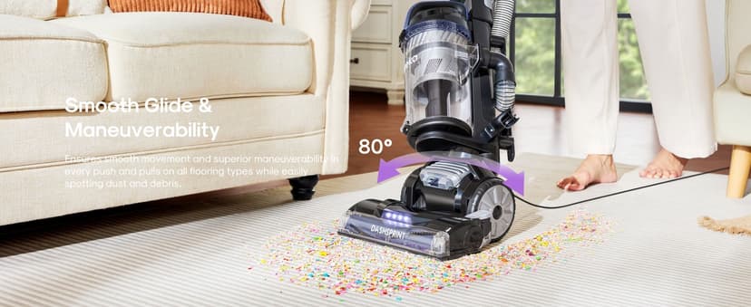 Eureka Upright Vacuum Cleaner for Carpet and Hard Floor,Powerful Vacuum with Dual Cyclone Suction,Swivel Steering,Anti-Tangle,Large Dust Cup,NEU612BL, Blue