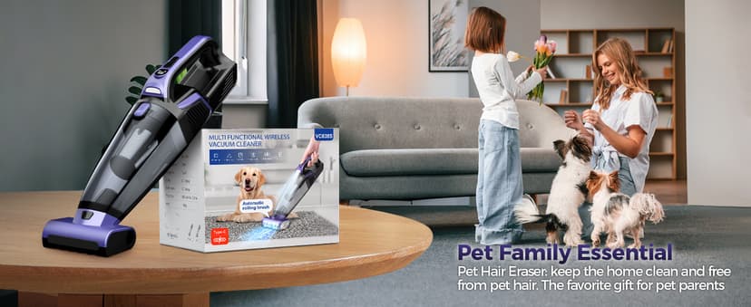 Pet Hair Handheld Vacuum Cordless: 20000PA High Power Car Vacuum with Motorized Brush and LED Light, Rechargeable Hand Held Vacuum Cleaner with Reusable Filter for Car, Home, Office & Pet, Purple