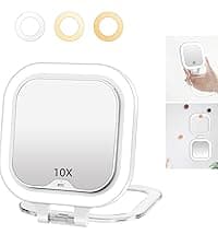 FUNTOUCH Rechargeable Travel Makeup Mirror with 72 Led Lights, Portable Lighted Beauty Mirror, 3 Color Lighting, Dimmable Touch Screen, Tabletop LED Folding Cosmetic Vanity Mirror