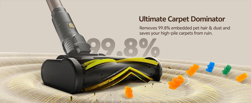 Ultenic Cordless Vacuum Cleaner, 550W 50KPA 65min Runtime, Stick Vacuum with Green Light, Self-Standing & 180° Lay-Flat, Anti-Tangled Brush, Vacuum Cleaners for Home/Hard Floor/Carpet/Pet Hair, U15