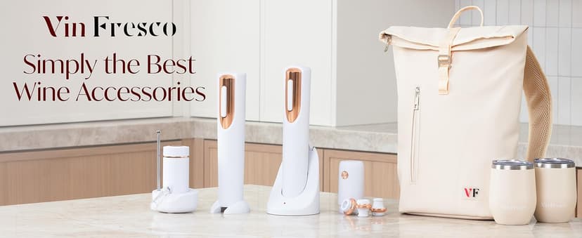 Electric Wine Opener Battery Operated with Stand and Built-in Foil Cutter - Automatic Wine Opener - Electric Corkscrew for Easy Cork Removal - Best Gift for Wine Lover (White & Rose Gold)