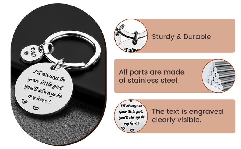 Father’s Day Gift - Dad Gifts from Daughter for Birthday Christmas Valentine’s Day, I'll Always Be Your Little Girl, You Will Always Be My Hero Daddy Keychain, Father Daughter Keyring