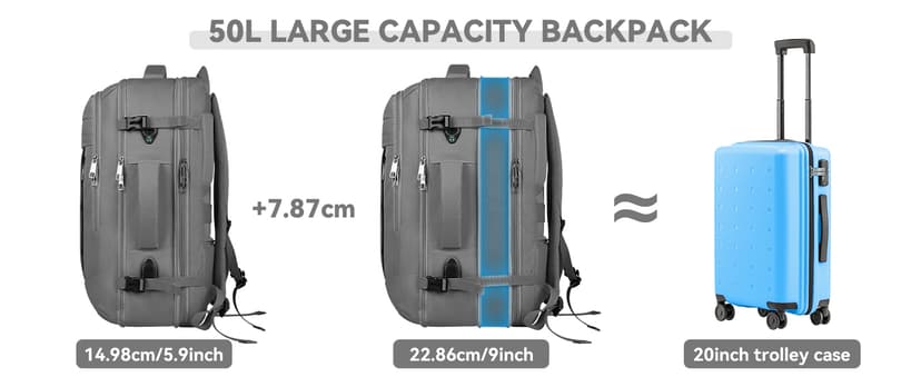 Carry On Backpack, 50L Extra Travel Laptop Backpack for Men Women, Big Bag Business Travel Essentials Gifts for men, 17 Inch Laptop Backpack Computer Bag Gifts for Him Men, Grey