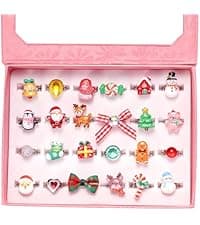 PinkSheep Little Girl Jewel Rings in Box, Adjustable, No Duplication, Girl Pretend Play and Dress Up Rings (24 Lovely Ring)