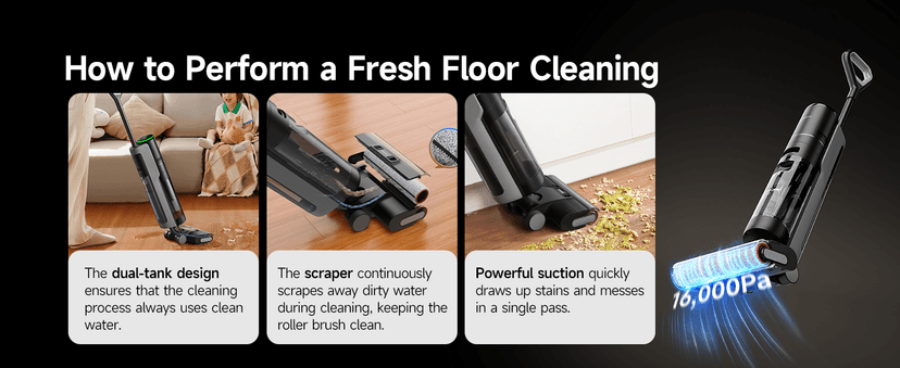 DREAME H12 PRO Vacuum Mop, Wet Dry Vacuum Cleaner for Hard Floor, Vacuum and Mop at The Same Time for Wet & Dry Messes, Auto Self-Cleaning, Edge to Edge Cleaning with Hot Air Drying