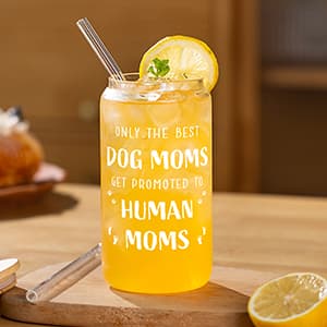 New Mom Gifts for Pregnant Women, 16oz Drinking Glass Cup with Lid and Straw, Funny Dog Mom Pregnancy Gift for Expecting Mom, Mother to be - Postpartum, Mothers Day, Birthday Gifts for First Time Moms