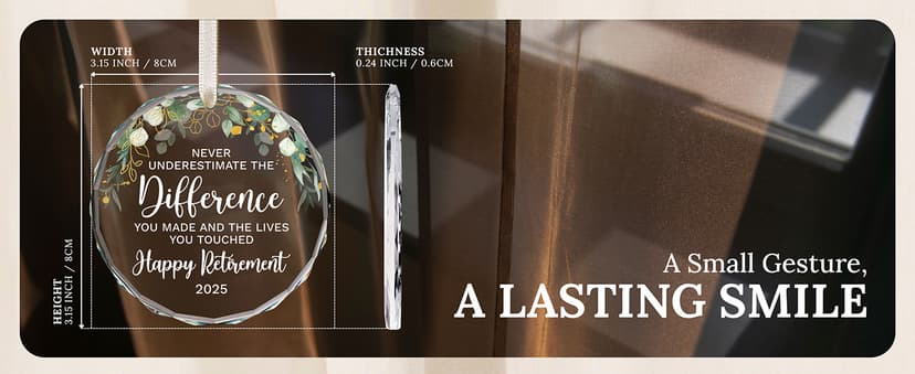 HEXMOZ Retirement Gifts - Retirement Gifts for Women, Men 2025 - Retired Ornament 2025 - Retired Gift for Coworker, Boss, Employee, Teacher, Nurse, Woman, Man - Glass Christmas Ornament Keepsake