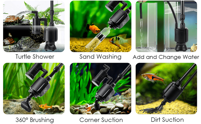 AQQA Electric Aquarium Gravel Cleaner, 6 in 1 Automatic Fish Tank Cleaning Tools Gravel Vacuum for Aquarium, Suitable for Change Water Wash Sand Water Filter and Water Circulation (320GPH, 20W)