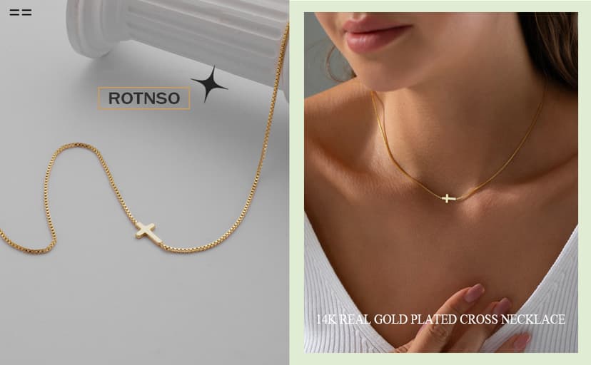 Cross Necklace for Women 14K Gold Silver Plated Dainty Small Cross Pendant Choker Simple Trendy Cute Cross Charm Chain Necklace Easter Basket Stuffers Baptism Religious Faith Jewelry Gift