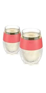 Host Wine Freeze Cup Set of 2 - Plastic Double Wall Insulated Wine Cooling Freezable Drink Vacuum Cup with Freezing Gel, Wine Glasses for Red and White Wine, 8.5 oz Coral