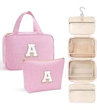 YOOLIFE Initial Canvas Tote Bag & Makeup Bag, Birthday Gifts for Women Mom Sister Friends, Bridesmaid Wedding Gifts