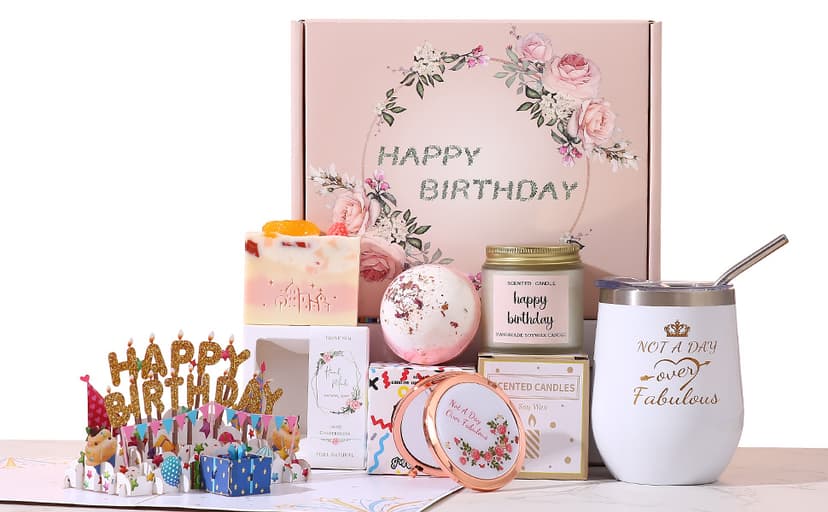 Birthday Gifts for Women, Happy Bath Set Relaxing Spa Gift Baskets Ideas for Women, Her, Mom, Sister, Female Friends, Coworker, Wife, Girlfriend, Daughter, Unique Gifts for Women Who Have Everything