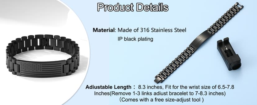 To My Man Boyfriend Husband Son Bracelet Gifts, Stainless Steel American Flag Watch Link Bracelet Valentines Christmas Jewelry Gifts for Men Him