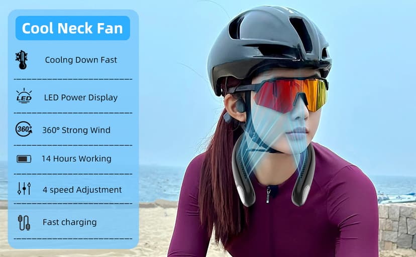 Portable Neck Fan,Gift Ideas,Personal Wearable Bladeless Fan,360° Cooling,LED Display,4-Speeds,6000mAh Rechargeable,Powerful Wind,Outdoor Travel Camping,Birthday Gifts for Men Women Dad Mom (Black)