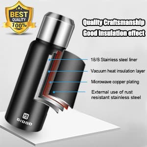 Insulated vacuum Thermo Bottle 500ml/16.9oz with cup Stainless steel coffee bottles for hot and cold drink water flask.(Black,500ml)