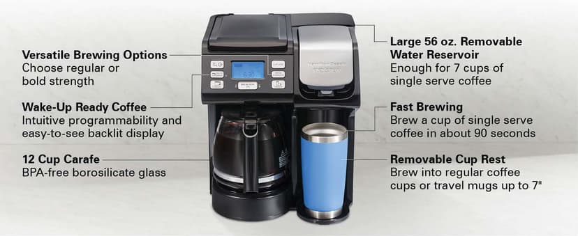 Hamilton Beach FlexBrew Trio 2-Way Coffee Maker, Compatible with K-Cup Pods or Grounds, Combo, Single Serve & Full 12c Pot, Black - Fast Brewing (49902)