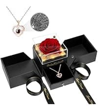 Light Up Preserved Red Rose Flower with Necklace,Birthday Gifts for Women,Christmas Rose Gifts for Her Mom Wife Grandma,Real Flower Mom Present for Women Christmas,Anniversary,Valentines