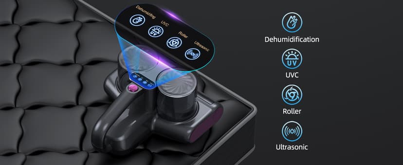 Mattress Vacuum Bed Vacuum Cleaner 16Kpa Suction 253.7nm UV-C Light, 140°F Heated Air, 30000 RPM Brushroll, Ultrasonic, HEPA Filter, Handheld Vacuums for Carpet/Sofa, 500W Corded, (Dark Gray)