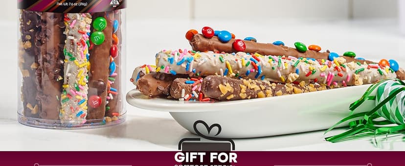 KREMERY Creamy Chocolate Cravings - Holiday Christmas Chocolate Covered Pretzel Rods Gift Basket, in Clear Tube (8 Pretzels, Assorted Sweet Toppings) Xmas Treats Food Arrangement, Kosher