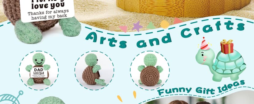 Mini Funny Turtle Dad Gifts from Daughter Son Wife, Birthday Gifts for Dad Father Daddy Presents, I Love You Small Cute Stuff Things, Handmade Emotional Positive Crochet Turtle
