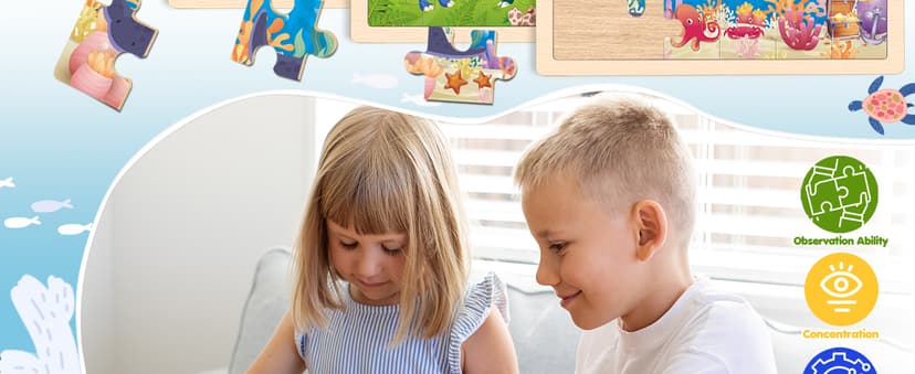 Wooden Animals Puzzles for Kids Age 3 4 5 Year Old, 4 Pack 24 Pcs Montessori Toddler Jigsaw Puzzles for Girl boy Activities Preschool Learning Educational Birthday Gift Travel Autistic Wooden Toys