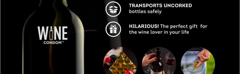 The Original Wine Condoms | Wine & Beverage Bottle Stopper | Air-Tight Grip | Prolong Beverage Freshness | FUNctional Novelty Gift | Food Grade 100% Rubber Latex | Tuxedo Black | Set of 6