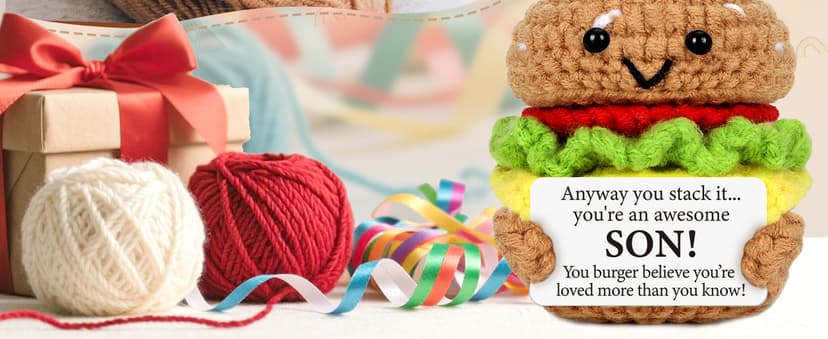 Mini Birthday Gift for Son from Dad Mom Handmade Crochet Burger for New Dad Son-in-Law Adult Sons New Father Christmas Basket Idea from Parents to Sons from Mother Father