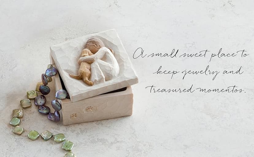 Willow Tree True, Truly a Friend, Box for Jewelry and Treasures with Bas-Relief Carving of Girl with Puppy Dog, Sculpted Hand-Painted Keepsake Box