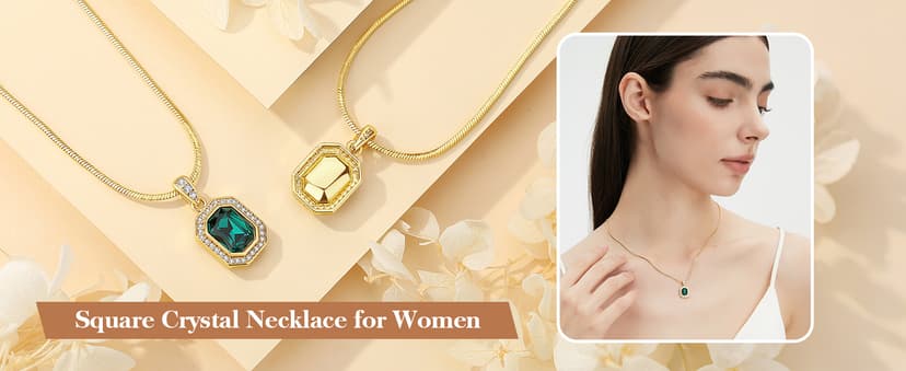 Christmas Gifts for Women 14K Plated Gold Necklace for Women Square Crystal Necklace with Snake Chain Gold Jewelry for Womens Birthday Gifts for Wife Birthstone Necklaces for Wife Jewelry for Girlfriend Gift for Anniversary Wedding Valentines Mother's Day