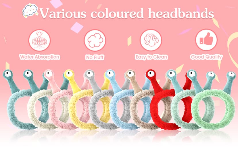 Molain Face Wash Headband, Palm and Snail Spa Hair Bands Makeup Headbands Women Cartoon Cute Coral Fleece Elastic Headband Creative Hair Accessories for Washing Face Shower Beauty Skincare