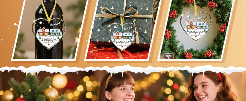 FaCraft Neighbor Gifts Christmas Ornaments 2025 - Xmas Birthday Good Gifts for Neighbors Best Friends Women Men The Neighbors Favor Grateful Heart Shaped Glass Ornament for Christmas Tree Decorations