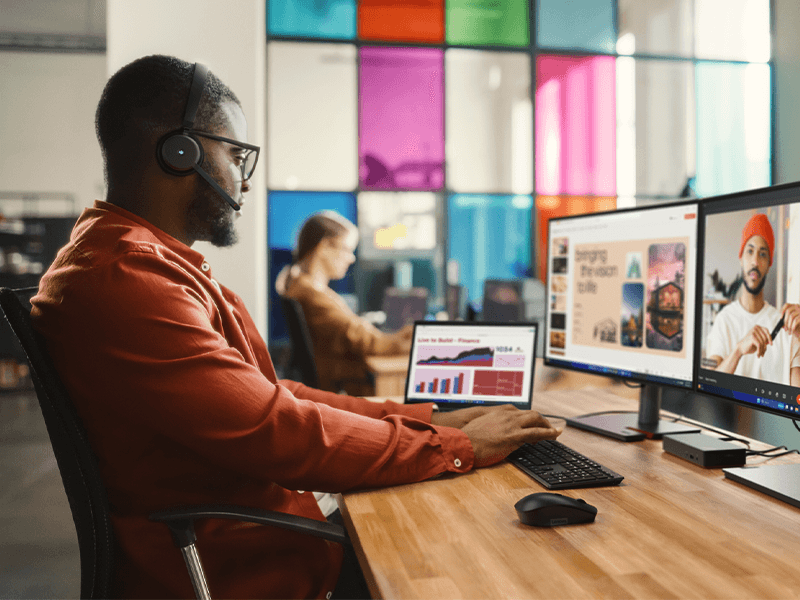 Lenovo Wireless VoIP Headset Teams Certified, Noise-Canceling Mic, Bluetooth 5.3 Multipoint, USB-A Receiver, 31-Hour Talk & 60-Hour Playback, Lightweight Over-Ear Design, Replaceable Earcups