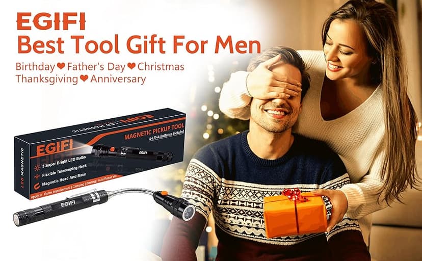 Gifts for Him, LED Magnetic Pickup Tools, Telescoping Magnetic Flashlight Pick Up Tool, Christmas Stocking Stuffers for Men Adults, Unique Cool Gifts for Men, Dad, Husband, Black