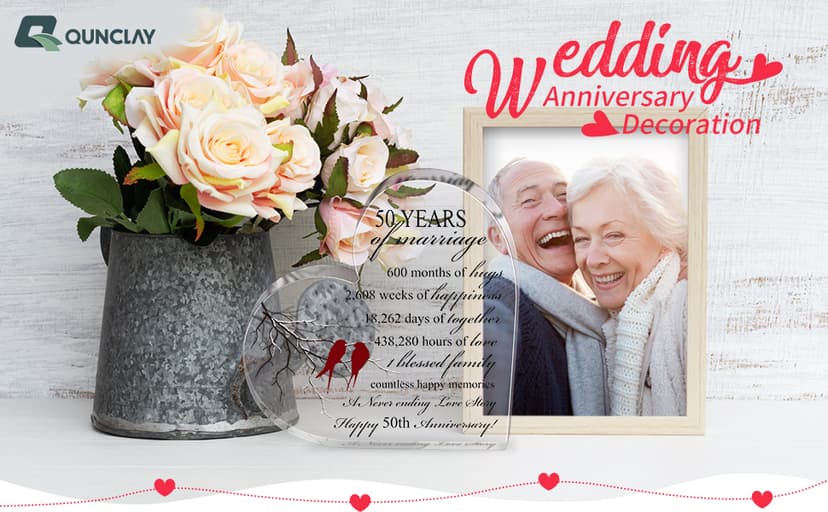 Qunclay 25th Years of Marriage Gift Wedding Anniversary Souvenir Heart Marriage Keepsake Decoration Present for Couple Parent Women Mom Husband Wife He She Friend Grandparents