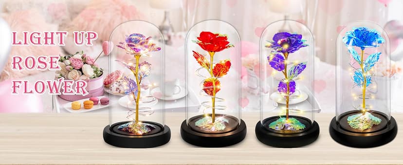 Childom Birthday Gifts for Women,Flowers for Delivery Prime,Colorful Rainbow Light Up Rose in A Glass Dome,Christmas Rose Gifts for Her Mom Women Wife Girl Grandma on Christmas Anniversary Valentines