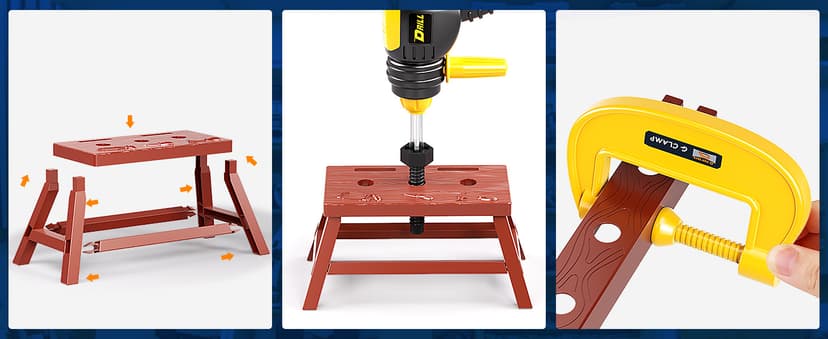 Deejoy Tool Set with Tool Box & Electronic Toy Drill, Pretend Play Kids Construction Kits for Kids Ages 3-5 Years Old, Toddler Boy Toys(Orange)