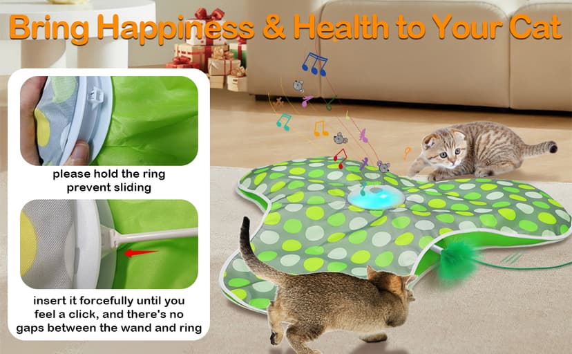 Interactive Cat Toys Rechargeable,Moving Concealed Feathers,Real Mouse Squeaky,Touch Activated Cat Kitten Toy Exercise Toys for Indoor Bored Adult Cats