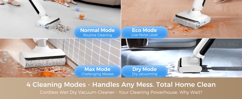 Wet Dry Vacuum Cleaner, 180°Lie-Flat Vacuum Mop All in One with Auto Self-Cleaning, Smart Floor Cleaner Machine for Hard Floor, 45 Mins Runtime, Edge Cleaning, Self-Propelled Vacuum Mop Combo