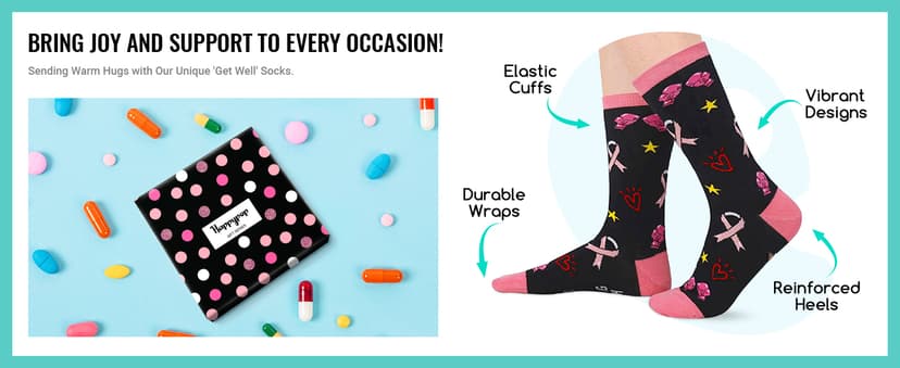 HAPPYPOP Cancer Awarenesss Gifts - Women Men Socks for Breast Cancer Survivor Chemo Patient