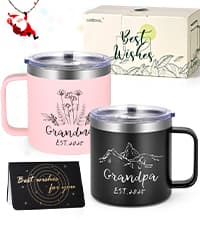 LiqCool Gifts for Grandparents, 14 Oz Best Grandma and Grandpa Insulated Mugs, Christmas Gifts for Grandparents, Grandma and Grandpa Gift from Grandkids Grandchildren(Black & White)