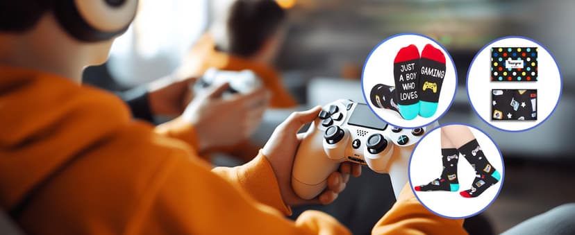 Gamer Gifts for Teens Boys - Baseball Hockey Football Basketball Gifts, Gaming Socks for Adult, Kids 4-18 Years