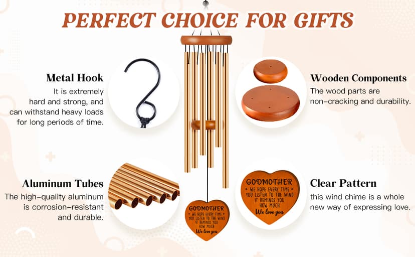 Godmother Gifts from Godchild, Godmom Wind Chimes, Christmas, Birthday, Proposal, Retirement Gift for Godmother from Goddaughter Godson