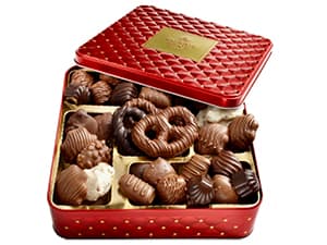 Bonnie and Pop's Holiday Tin- with Assorted Christmas Chocolate, Nuts, Bark, Truffles – Festive, Corporate, Family, Gift Basket Idea for Men and Women
