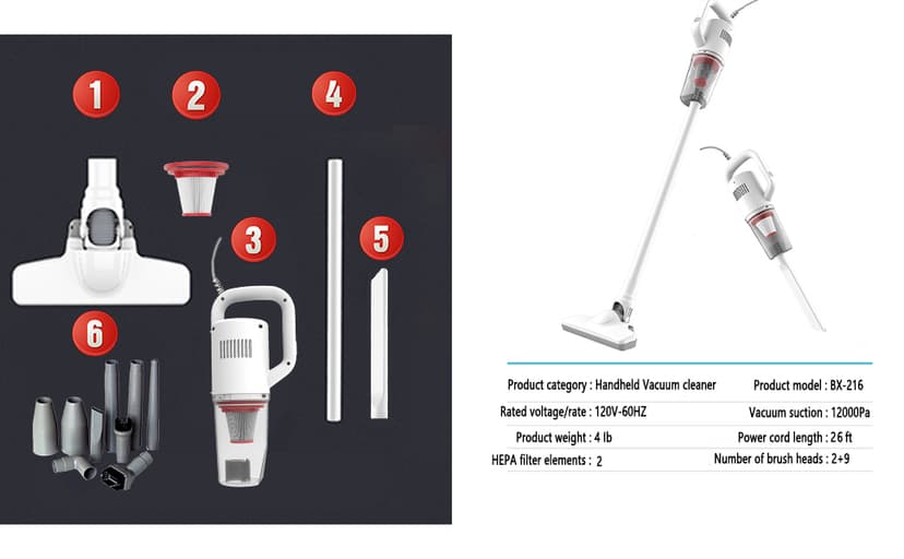 Stick Corded Handheld Vacuum Cleaner 26ft Cord Electric Broom for Pet Hair Hardwood Floor Cat Litter Cleaning