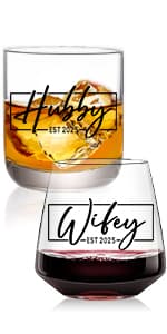 Christmas Gifts for Couples 2025,Wedding Gift, Wifey and Hubby Glasses Set,Bridal Shower Gifts for Bride and Groom, Newly-Married Anniversary for Him and Her,Mr and Mrs Gift,His and Hers Glass