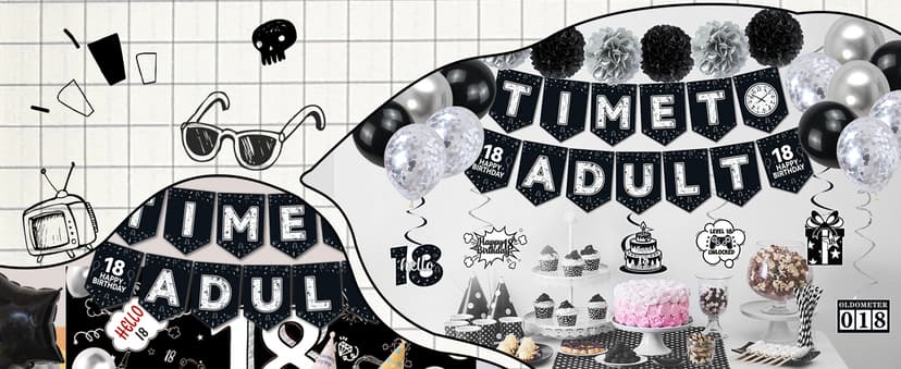 Birthday Party Supplies, Black Birthdays Decorations (18th)